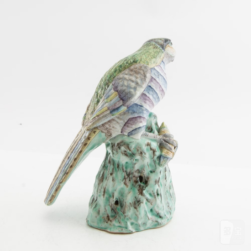 A rare famille rose figure of a hawk with its pray, - 图13
